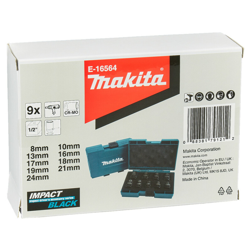 Набор ударных головок Makita Impact Black  9 шт. (8, 10, 13, 16, 17, 18, 19, 21, 24 мм) (E-16564) - Изображение 4