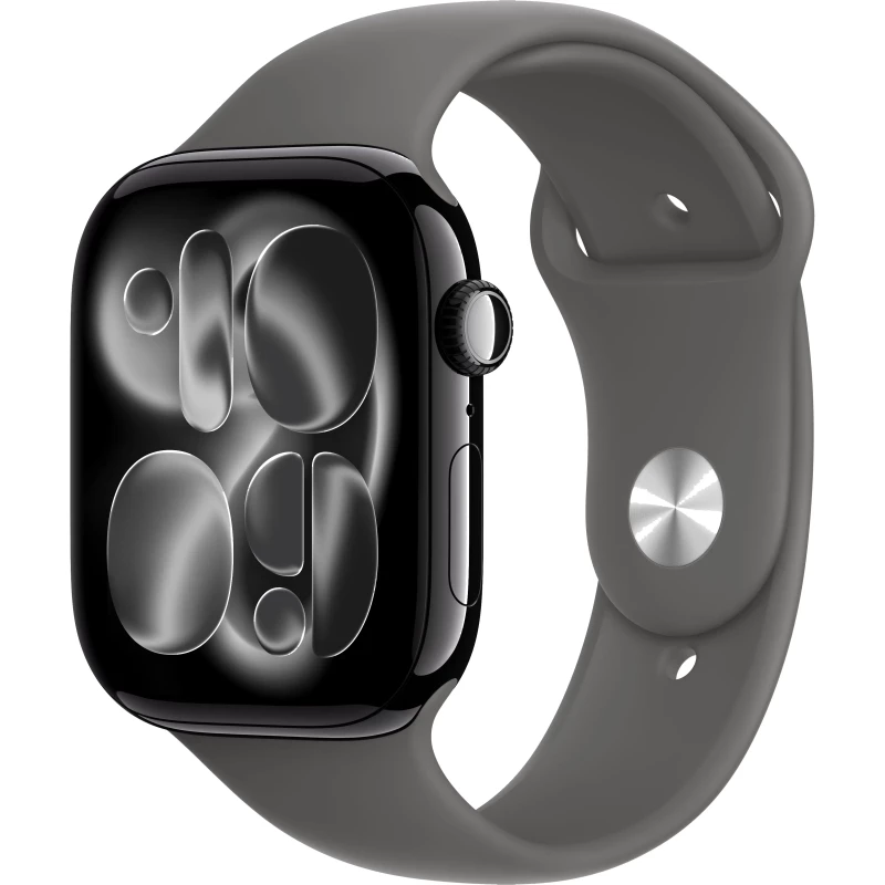 Apple Watch 11 GPS 46mm Jet Black Aluminum Case with Stone Grey Sport Band M/L (MEW84+MXLY3)