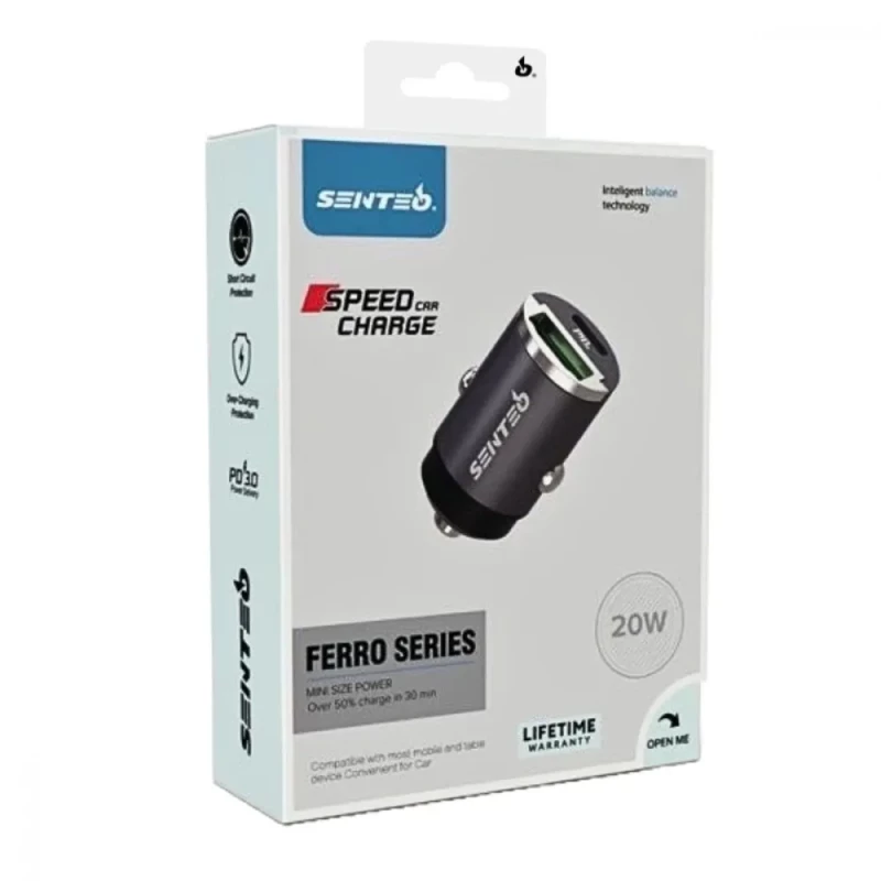 Автомобильное зарядное устройство SENTEO Q-01 USB + USB-C PD/QC 20W 3A Grey - Изображение 1