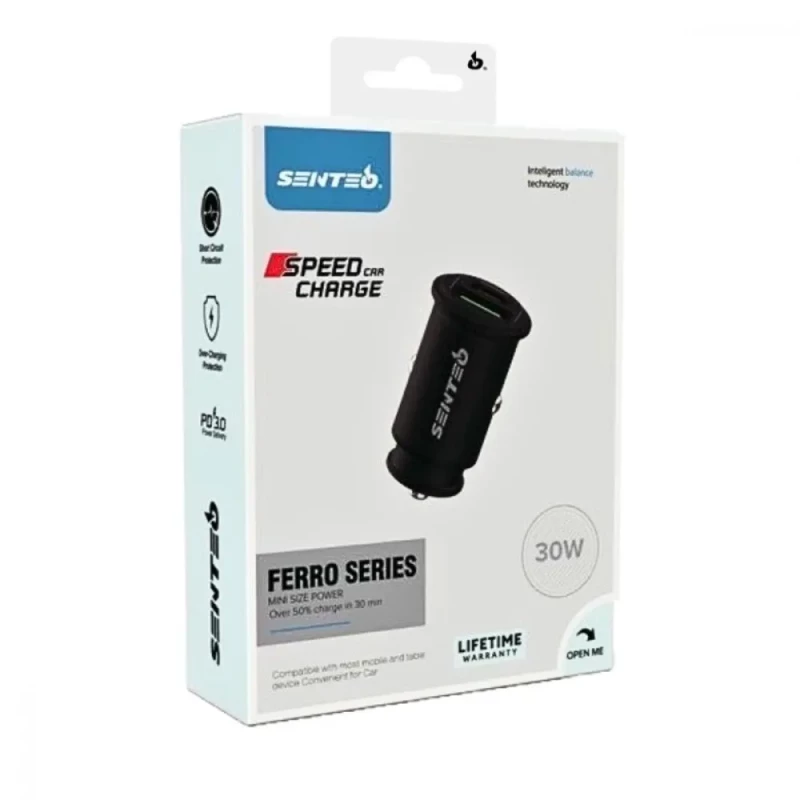 Автомобильное зарядное устройство SENTEO Q-02 USB + USB-C PD/QC 30W 3A Black - Изображение 1