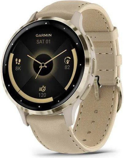 Смарт-часы Garmin Venu 3S Soft Gold S. Steel Bezel w. French Gray Case and Leather Band (010-02785-55) - Изображение 1