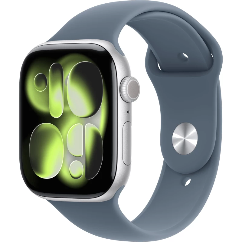 Apple Watch Series 11 GPS 46mm Silver Aluminium Case with Storm Blue Sport Band S/M (MEWC4+MT3Q3)