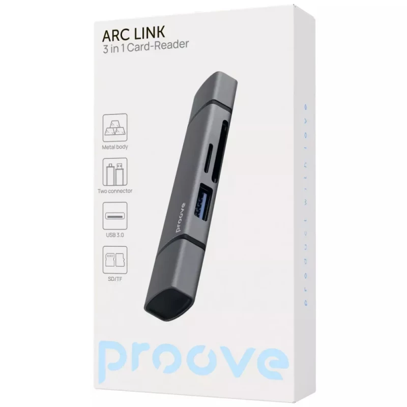 Картридер Proove Arc Link 3 in 1 (USB3.0 + SD Card + Micro SD Card) (silver) (HBAL00210014) - Зображення 1