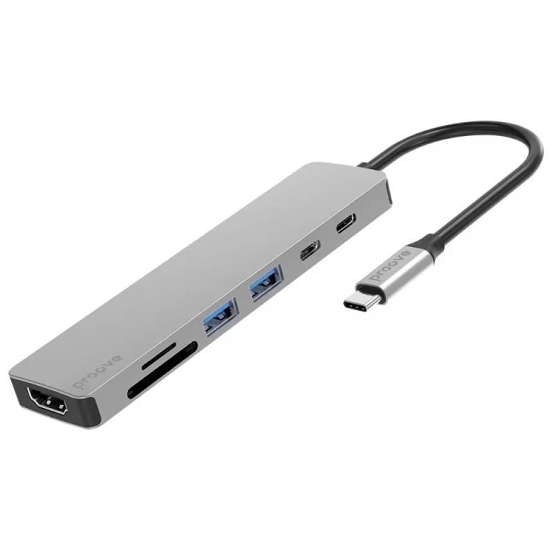 Type-C-Хаб Proove Iron Link 7 in 1 (2*Type-C + 2*USB3.0 + HDMI + SD/TF) (silver) (HBIL00222004)