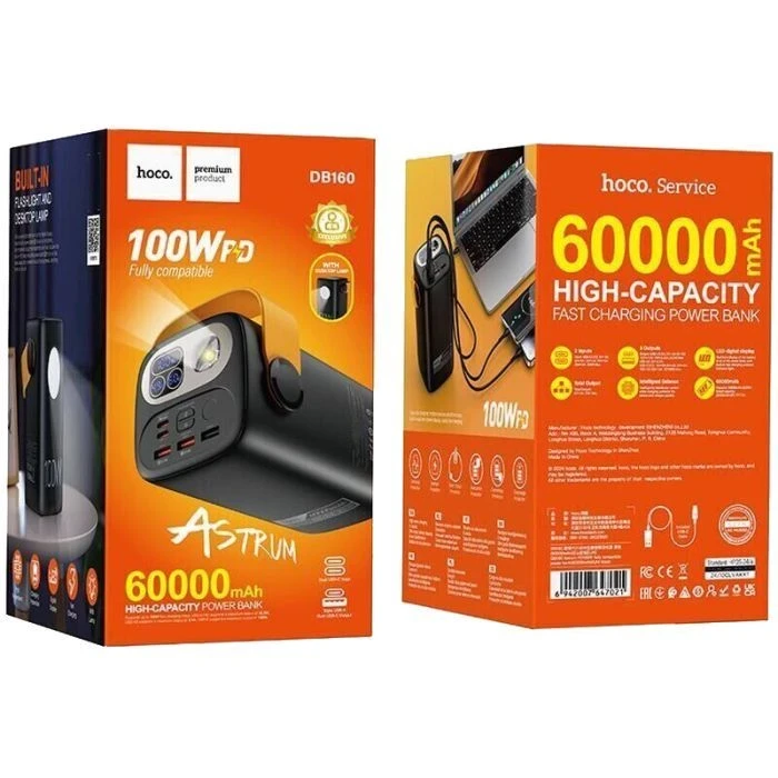 HOCO 60000mAh Astrum PD/100W, QC/3.0, LED lamp, Black (DB160 / 714724) (UA) - Зображення 4