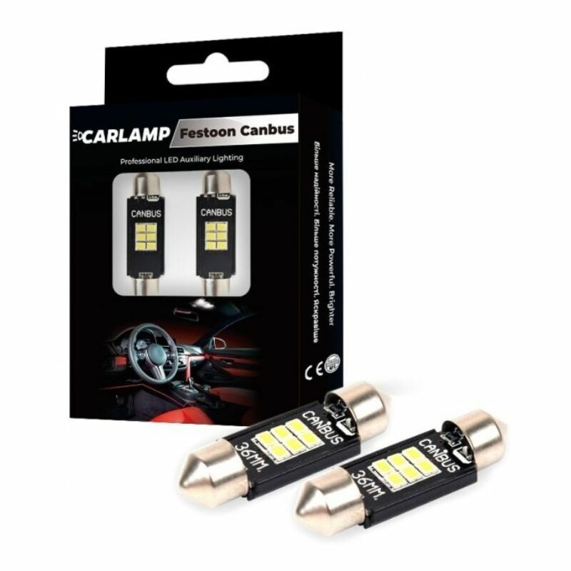 Светодиодная лампа для салона 250L canbus T11 36мм Carlamp без ошибок (SJ-K6-36мм) - Зображення 1