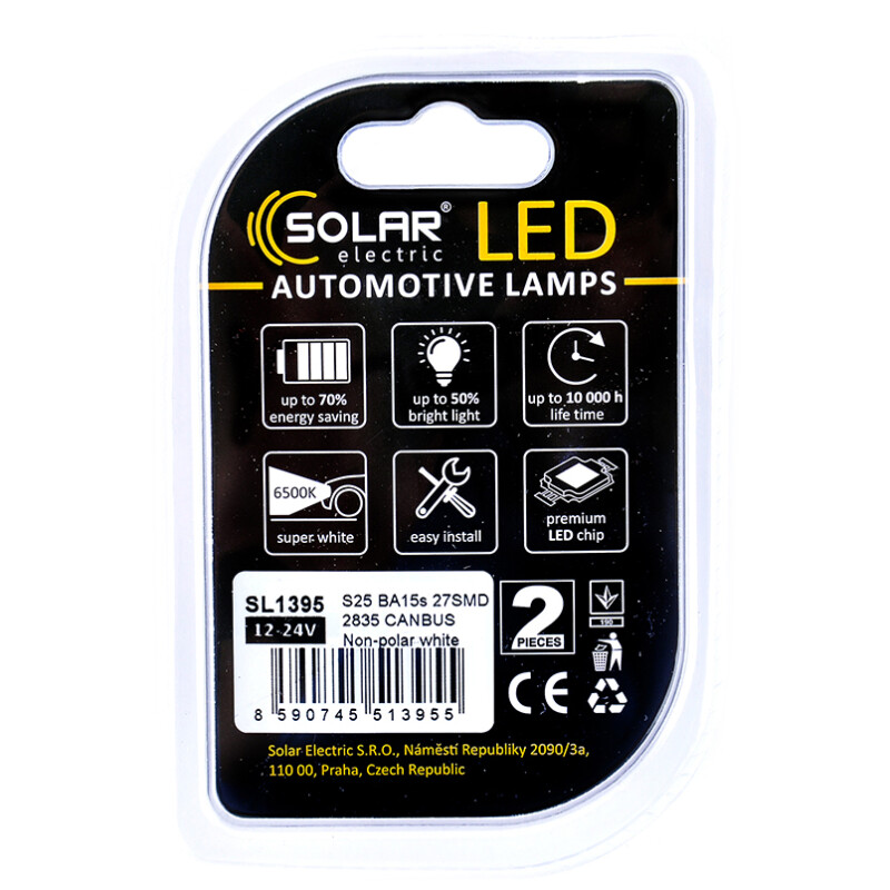 Светодиодные лампы P21W 27 SMD 2835 CANBUS 12V 24V Non-Polarity Solar комплект 2шт SL1395 - Зображення 2