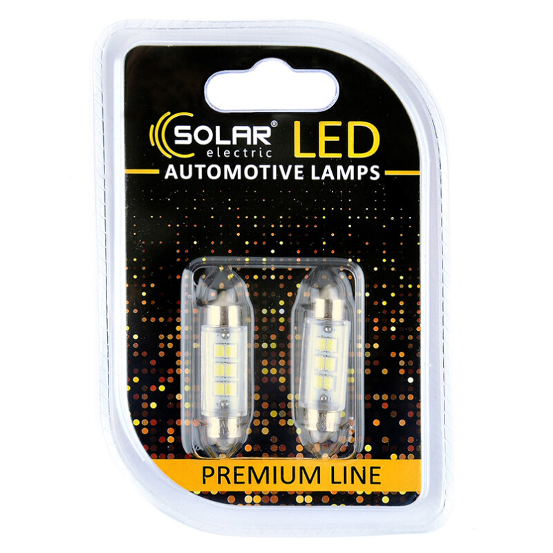 Светодиодные лампы 12V T11x39 6 SMD 2835 комплект 2 шт Solar для вспомогательного света (SL1351) - Изображение 1