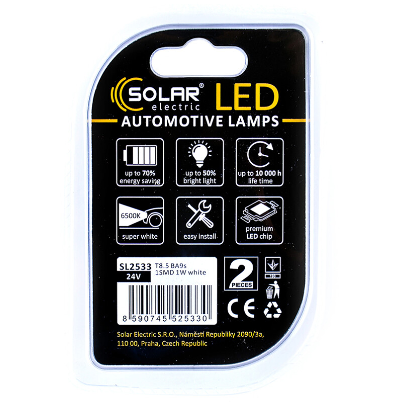 Светодиодная лампа 24V BA9s T8.5 1W 1SMD Solar для вспомогательного освещения (SL2533) - Изображение 2
