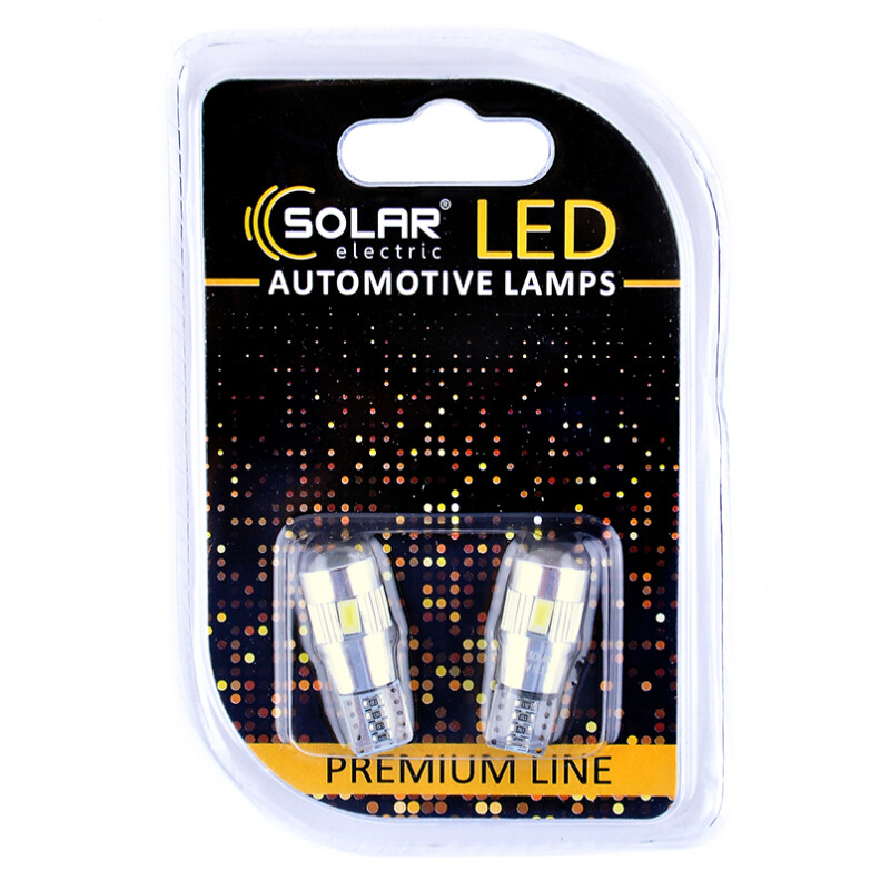 Светодиодные лампы 12V T10 W2.1x9.5d 6 SMD 5730 с линзой CANBUS Solar (SL1347) - Изображение 1