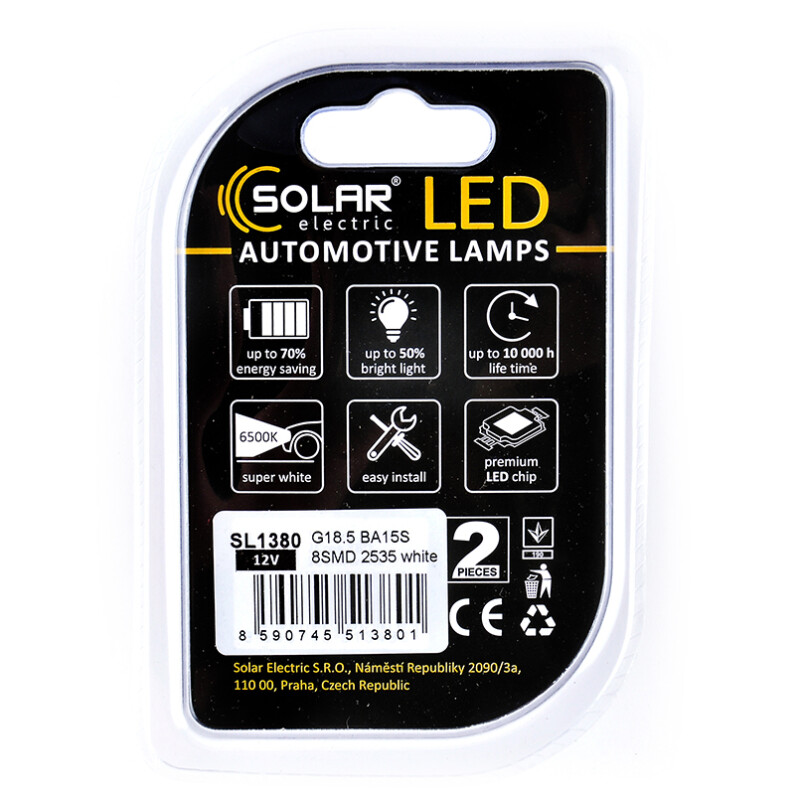 Светодиодные лампы 12V P21W 8 SMD 2535 Solar комплект из 2 штук для авто (SL1380) - Изображение 2