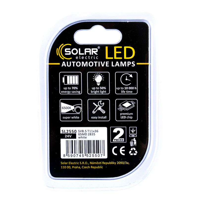 LED лампа 24V SV8.5 T11x36 6SMD 2835 Solar для вспомогательной подсветки автотехники (SL2550) - Изображение 2