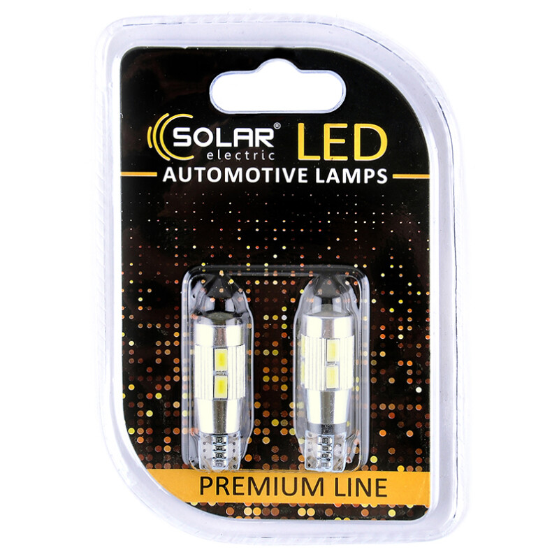 Светодиодные лампы T10 12V 10 SMD 5730 с линзой и CANBUS комплект 2 шт Solar (SL1348) - Изображение 1
