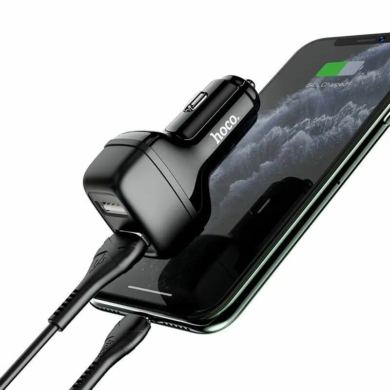 Автозарядка Hoco Leader 2USB 2.4A чёрная для автомобиля универсальная (Z36) - Зображення 1