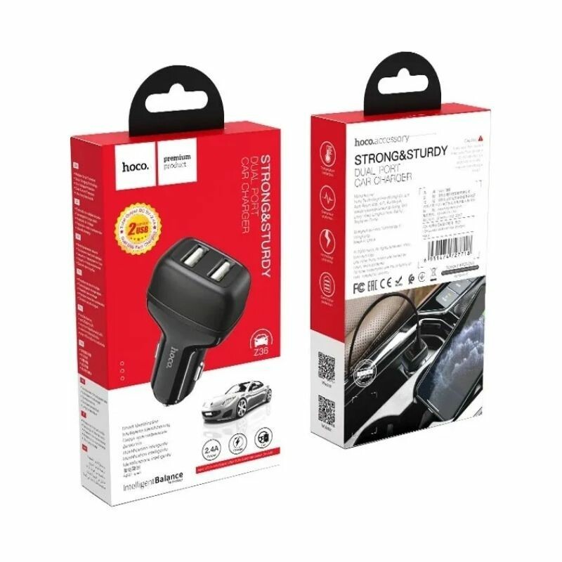 Автозарядка Hoco Leader 2USB 2.4A чёрная для автомобиля универсальная (Z36) - Зображення 5