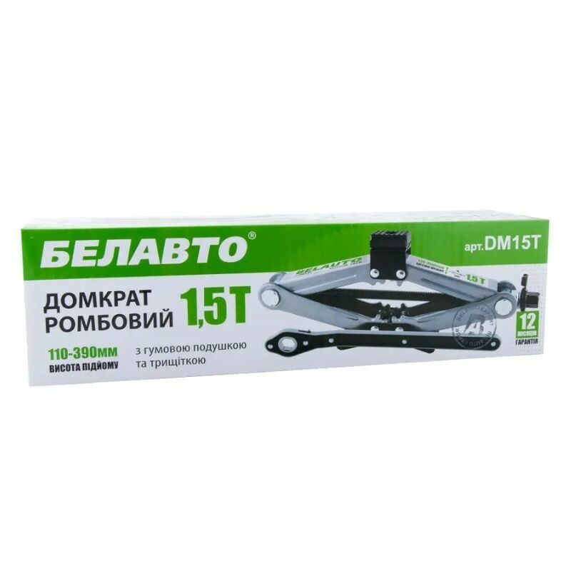 Домкрат механический ромбовый 1.5т 110-390мм BelAuto для автомобиля в картонной упаковке (DM15T) - Зображення 2
