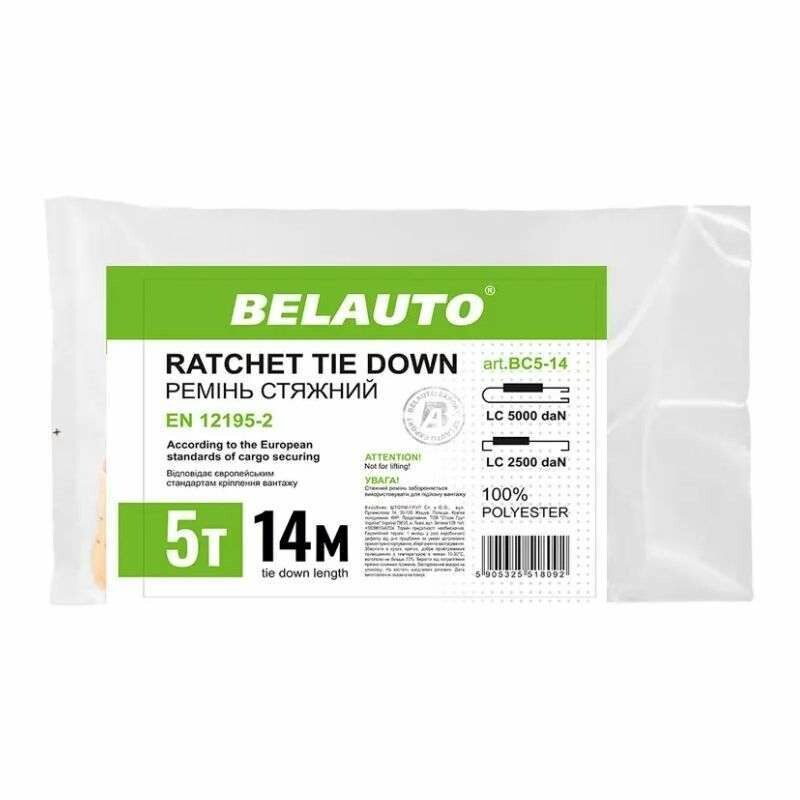 Стяжной ремень 5т 14м BELAUTO с храповым механизмом (BC5-14) - Зображення 3