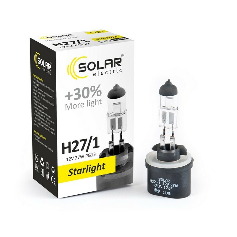 Галогеновая автолампа H27/1 Solar 12V повышенная яркость на 30 процентов 1 штука (1227)