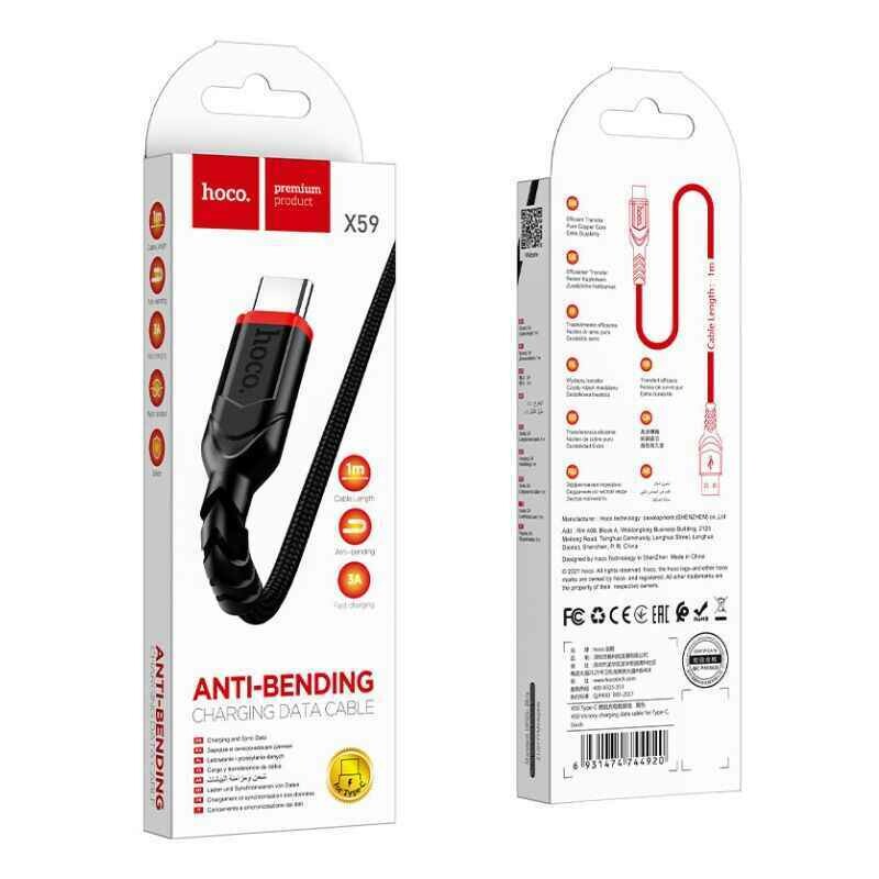 Зарядный и синхронизационный кабель USB Type-C 1 метр 3A черный Hoco X59 (X59-t) - Изображение 3
