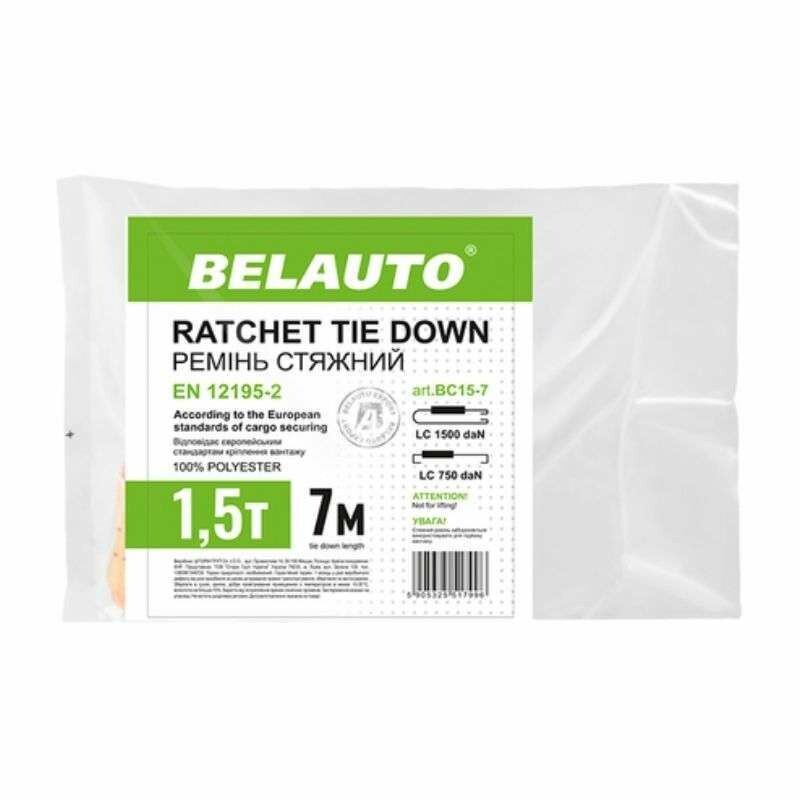 Стяжной ремень 1.5т 7м BELAUTO с храповым механизмом (BC15-7) - Зображення 3