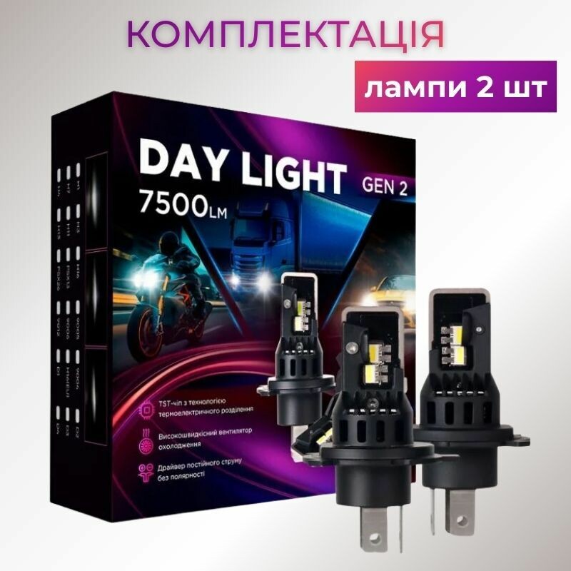 LED автолампы Carlamp Gen 2 H4 5800K 7500Lm основное светодиодное освещение Day Light для авто (DLG2H4) - Зображення 7