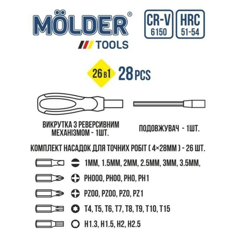 Отвертка реверсивная с комплектом насадок для точных работ 28в1 Molder (MT32328) - Зображення 2