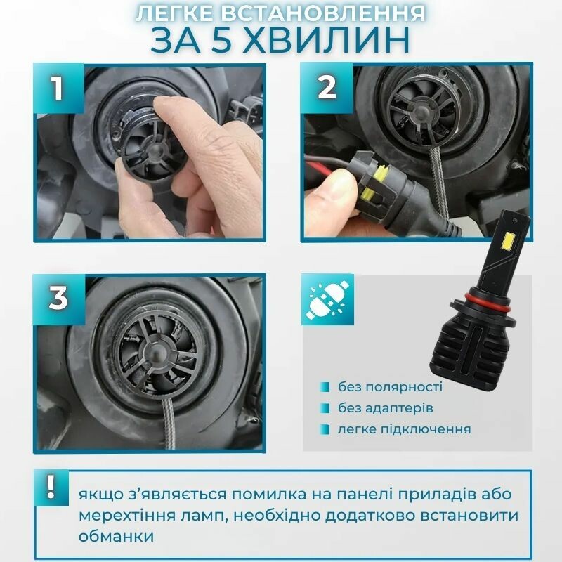 Автолампы светодиодные HB3 9005 Carlamp Night Vision Gen 3 Led 5500K 6000Lm основное светло (NVG3HB3) - Зображення 6