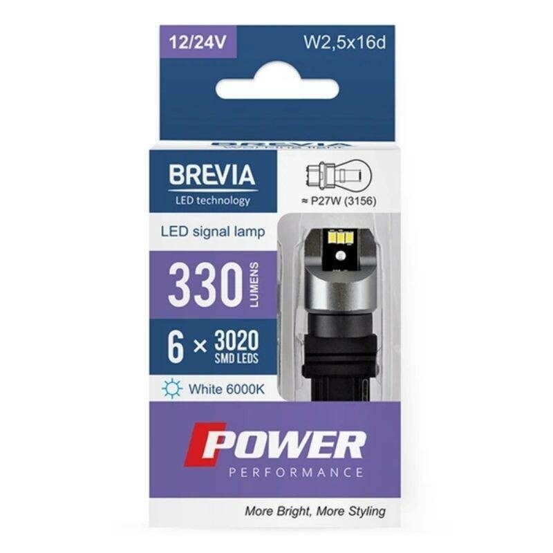 Светодиодные лампы Brevia Power P27W 27Вт CANbus 330Лм 6x3020SMD 12V 24V (10138X2) - Зображення 3