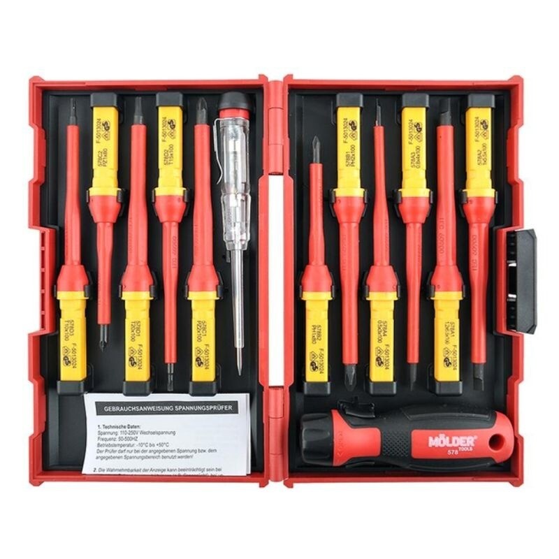 Диэлектрический набор изолированных отверток PH PZ SL Torx Molder CrV 6150 VDE 1000В с тестером 13шт (MT35213) - Зображення 4