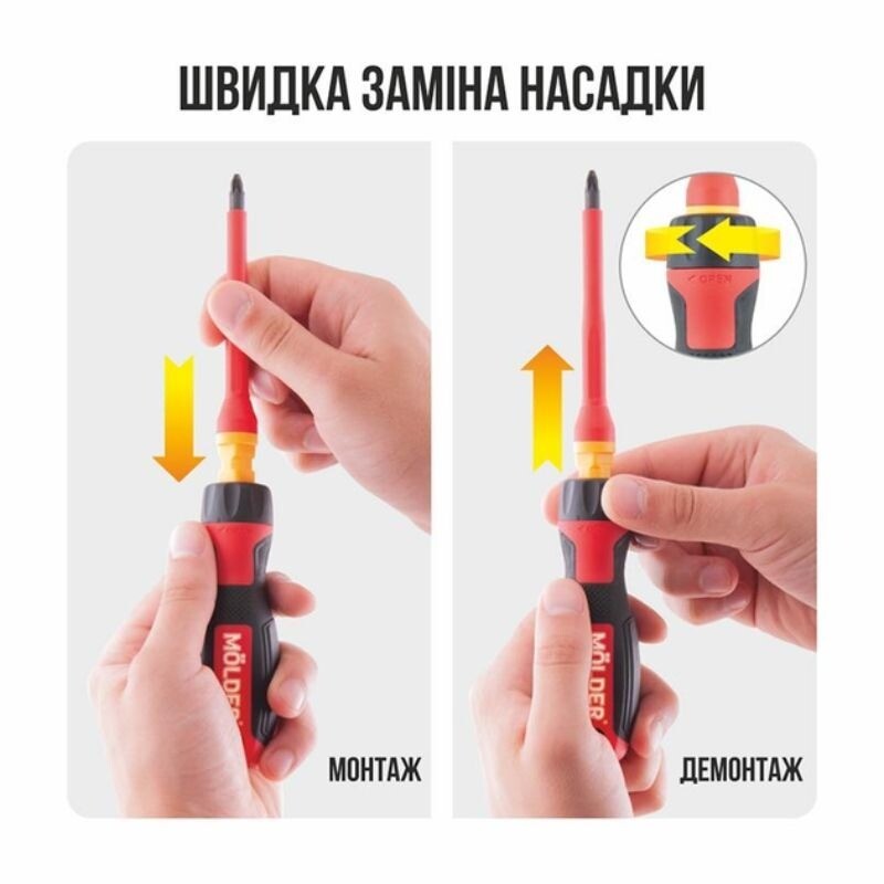 Диэлектрический набор изолированных отверток PH PZ SL Torx Molder CrV 6150 VDE 1000В с тестером 13шт (MT35213) - Зображення 3