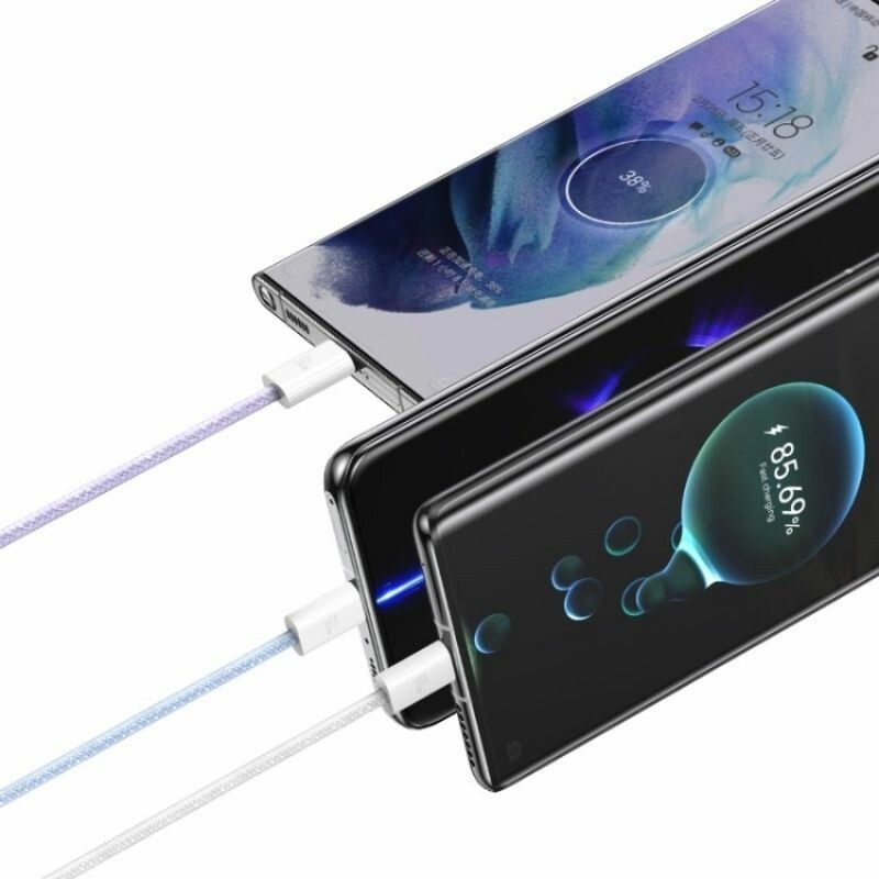 Кабель Type-C Lightning 30W 1.2м бузковый для зарядки и передачи данных Usams Rainbow Braided (SJ657USB02) - Изображение 2