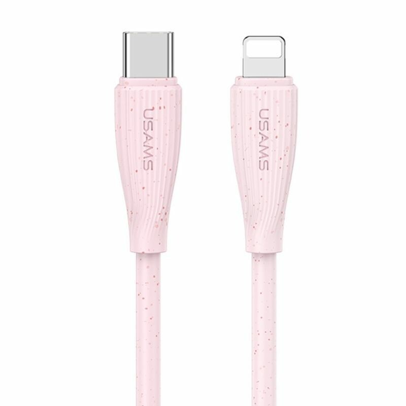 Розовый кабель Type-C Lightning 1м 30W 480Мб/с для зарядки и синхронизации Usams Green Series (SJ717USB04)