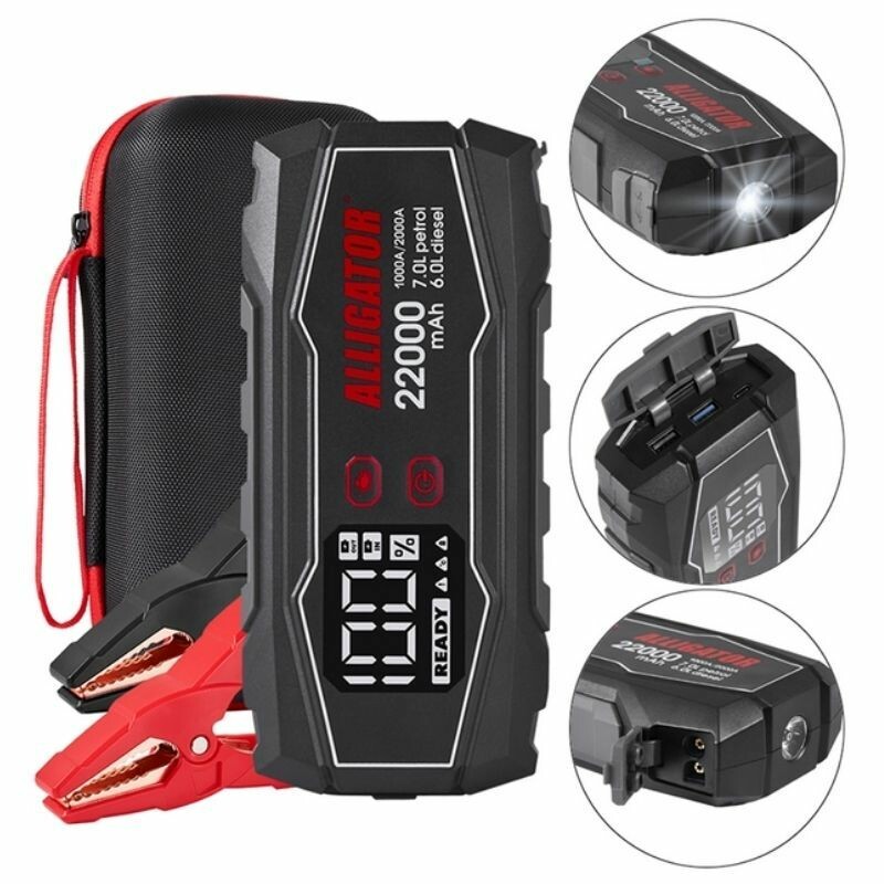 Пусковое устройство Alligator 1000-2000А 22000mAh с Power Bank и LED-фонарём (JS845) - Зображення 3