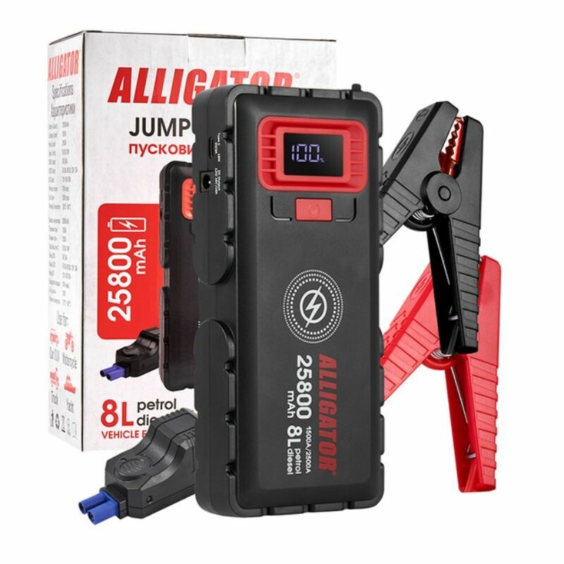Пусковое устройство Alligator 1500-2500А 25800mAh с Power Bank, LED-фонарём и беспроводной зарядкой (JS848) - Изображение 4
