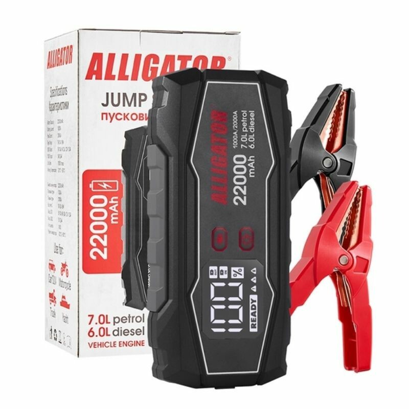 Пусковое устройство Alligator 1000-2000А 22000mAh с Power Bank и LED-фонарём (JS845) - Зображення 2