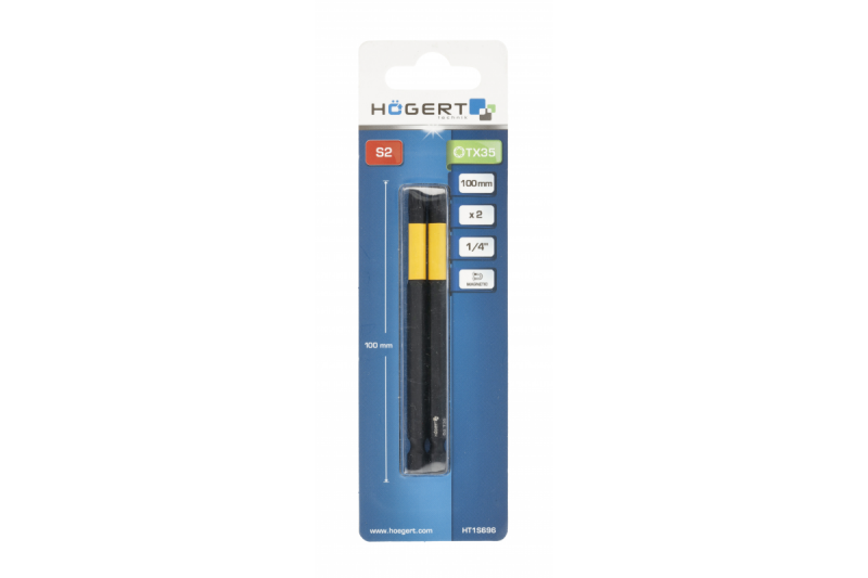 Ударные биты Torx TX35 100 мм набор 2 штуки Hogert HT1S696 - Зображення 1