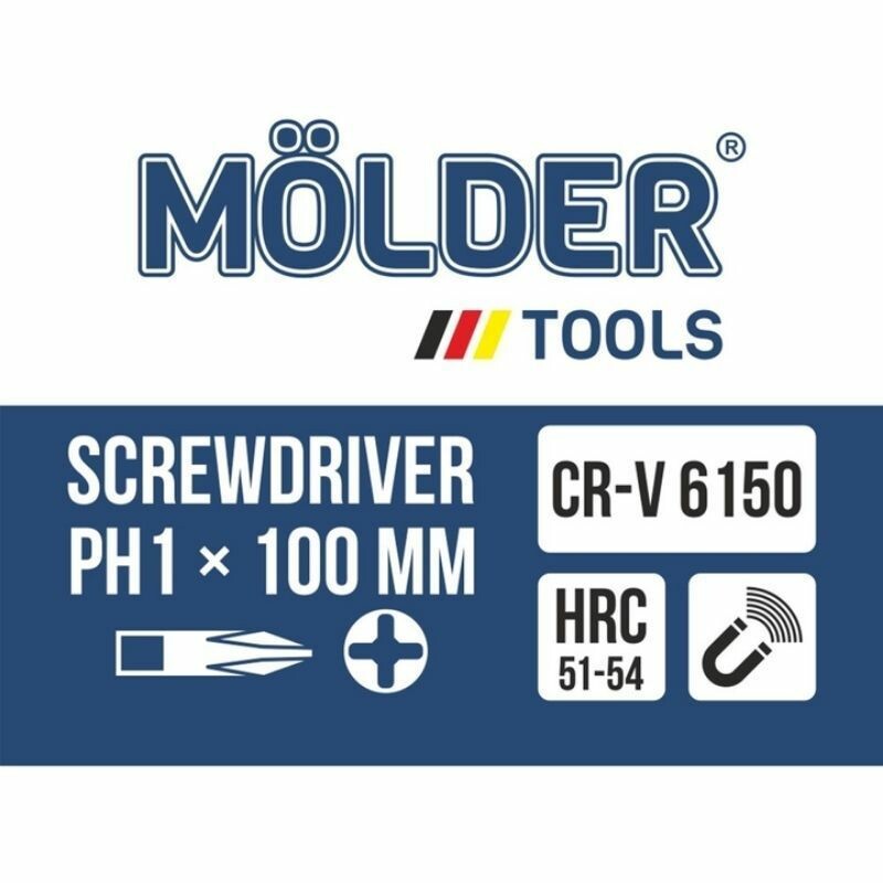 Ударная крестовая отвертка с шестигранным основанием PH1 100мм Molder (MT33102) - Зображення 1