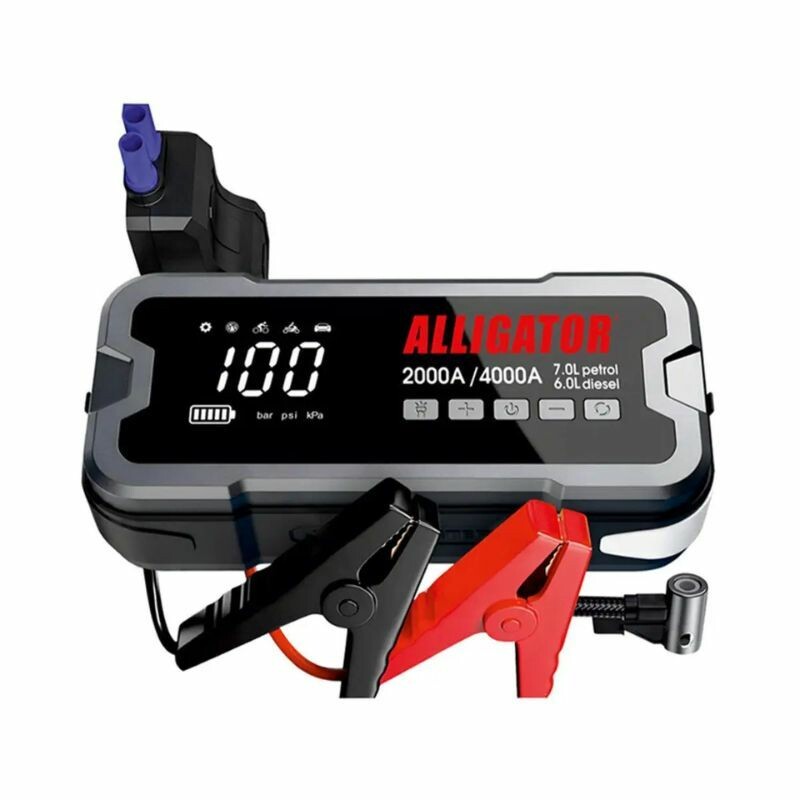 Бустер для авто Alligator Jump Starter 2000-4000А 24000mAh с компрессором 10 бар, Power Bank и LED-фонарём (JS850) - Изображение 1