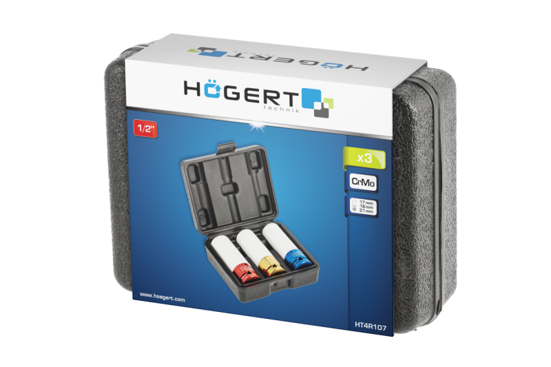 Ударный набор головок для легкосплавных дисков 3 шт 1/2 дюйма Hogert (HT4R107) - Зображення 1