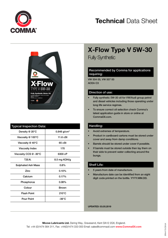 Моторное масло Comma X-FLOW TYPE V 5W-30 ACEA C3 для легковых авто 4 литра (XFV4L) - Зображення 1