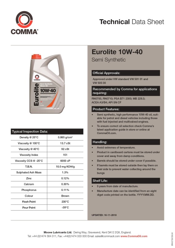Моторное масло Comma EUROLITE 10W40 API SN CF ACEA A3B4 1 литр для легковых авто (EUL1L) - Зображення 1