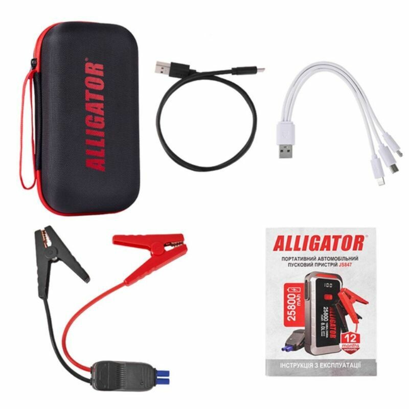 Пусковое устройство Alligator 1500-2500А 25800mAh с Power Bank и LED-фонарём (JS847) - Зображення 4