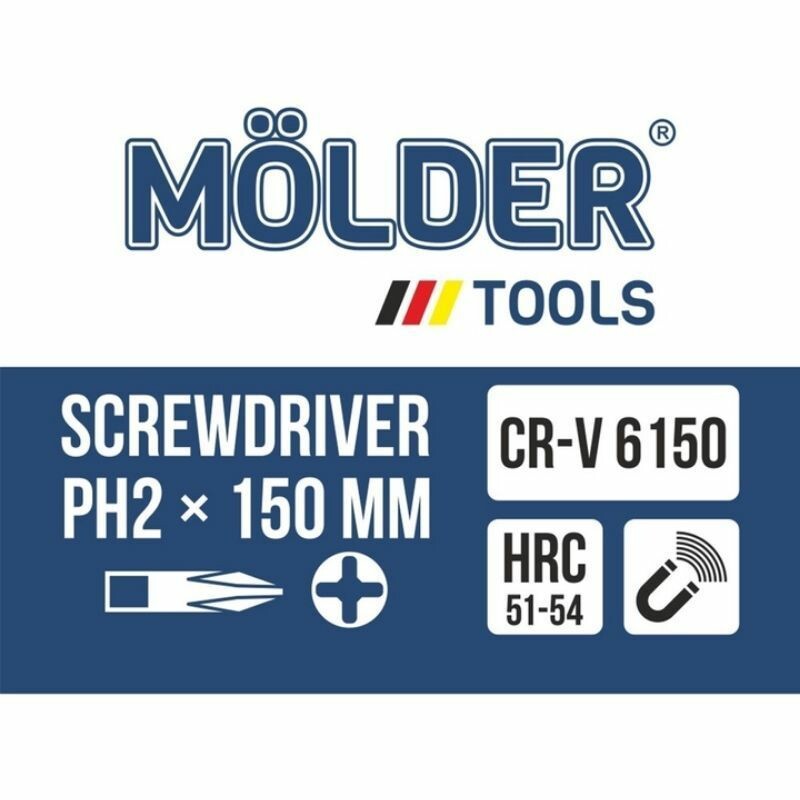 Ударная крестовая отвертка с шестигранным основанием PH2 150мм Molder (MT33105) - Зображення 1