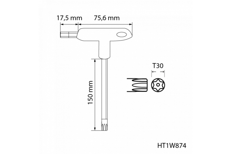 Длинный Т-образный ключ Torx Security TT30 от Hogert для специальных винтов (HT1W874) - Зображення 1