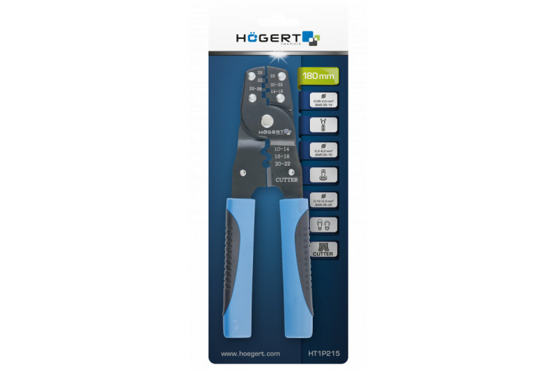 Клещи обжимные для клем 0.08-2.00 мм2 Hogert пресс HT1P215 - Изображение 1