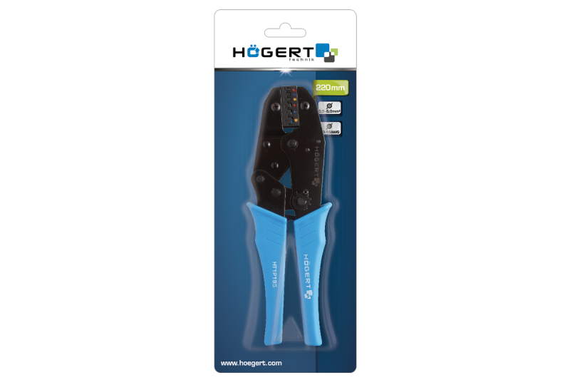 Клещи обжимные для кабельных муфт 0.5-6.0 мм2 20-10 AWG Hogert (HT1P195) - Зображення 1