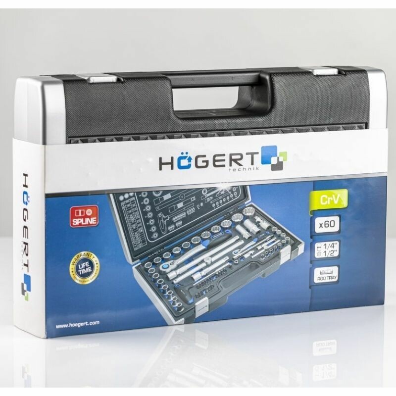Набор инструментов 1/2" 1/4" 60шт CrV CrMo Сталь S2 Hogert в кейсе (HT1R470) - Зображення 8