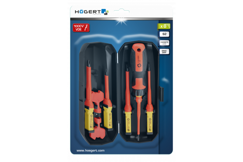 Комплект диэлектрических отверток Hogert 1000V 8 штук для электромонтажа (HT1S998) - Зображення 1