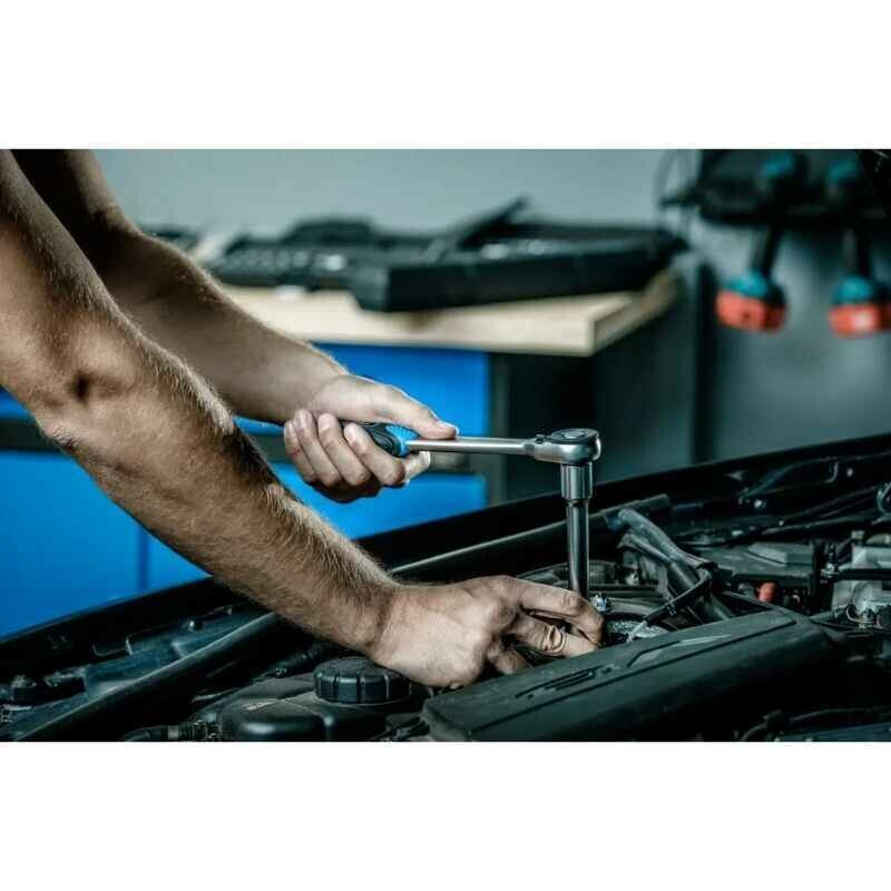 Трещотка Hogert 1/2" 72 зубца 265мм изогнутая с кнопкой CrV CrMo (HT1R322) - Изображение 3