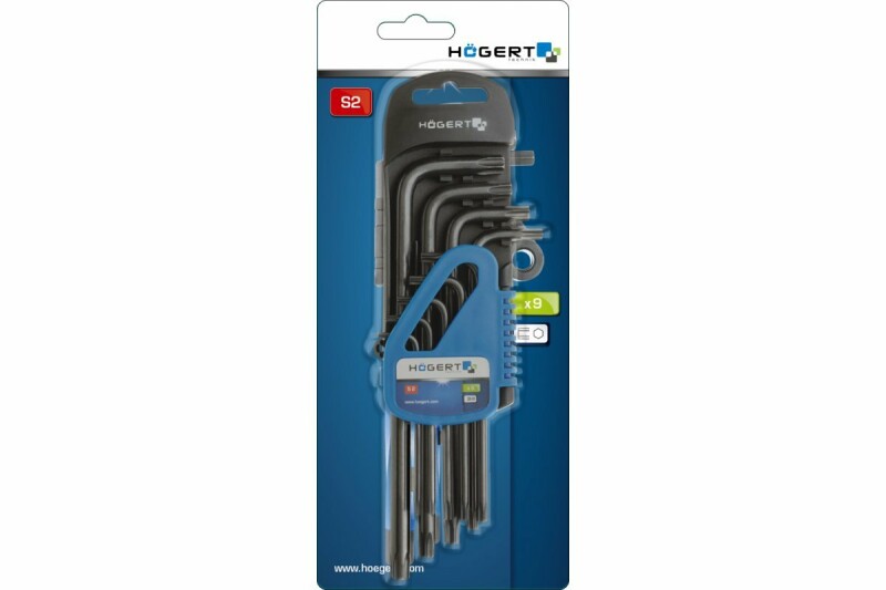 Комплект удлинённых TORX ключей Г-образной формы 9 штук Hogert (HT1W816) - Зображення 1